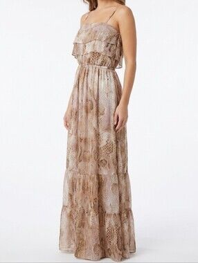 Express Chiffon Tiered Gold Snake Print Sleeveless Maxi Dress Size Medium